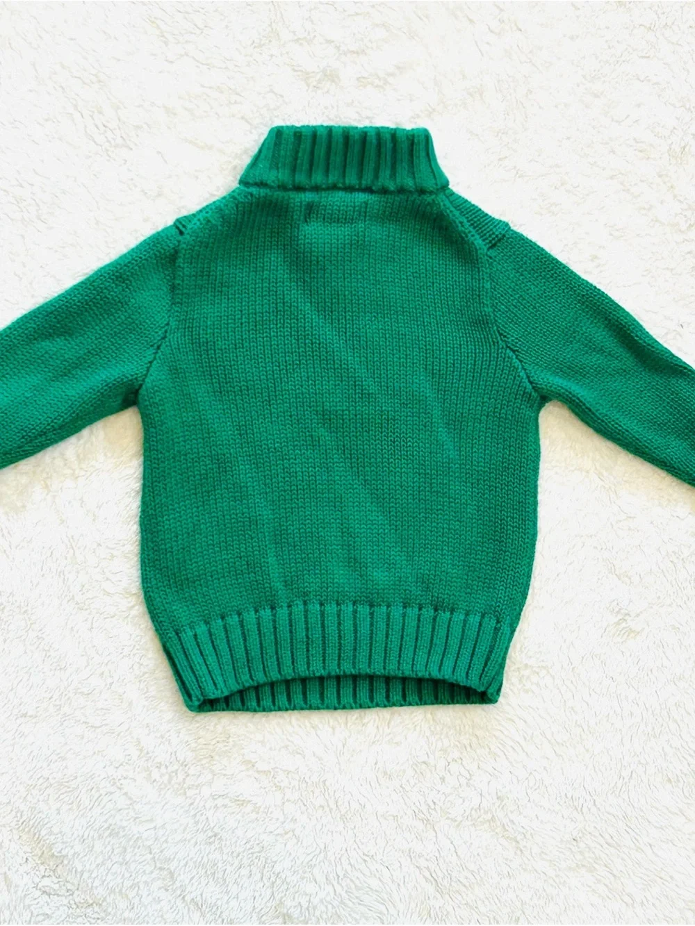 Ralph Lauren Baby Cable-knit Quarter Zip Green Pullover Sweater Sz 9M Cotton